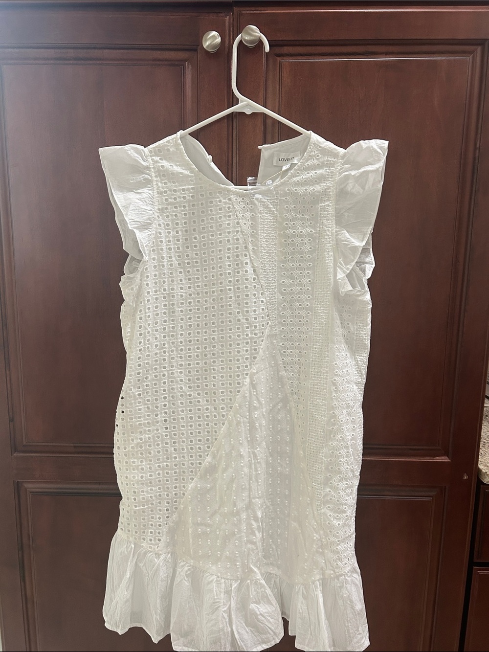 Lovelo White Eyelet Ruffle Dress with Pockets